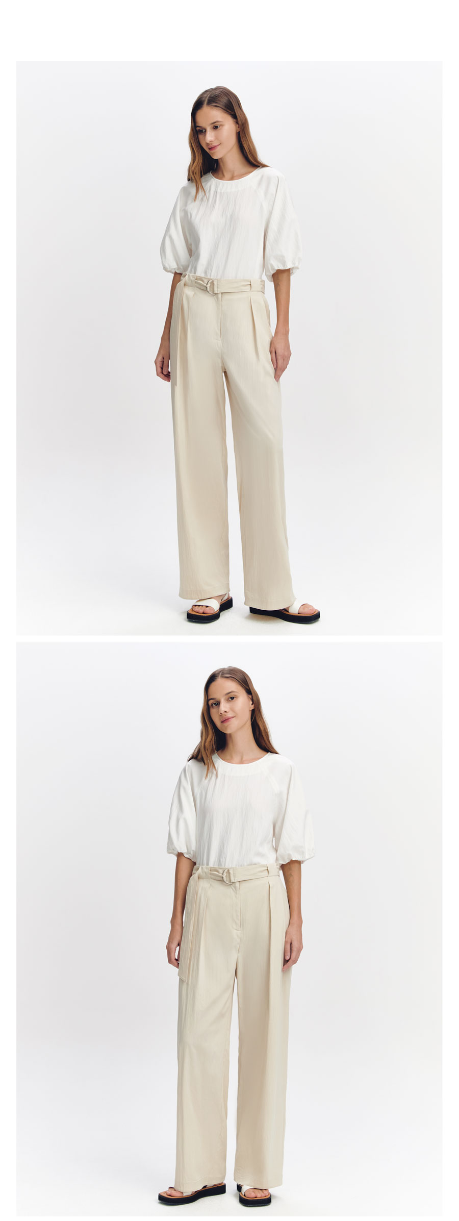 백백딩 턱장식 스트레이트 팬츠 BEIGE 상세 이미지 2